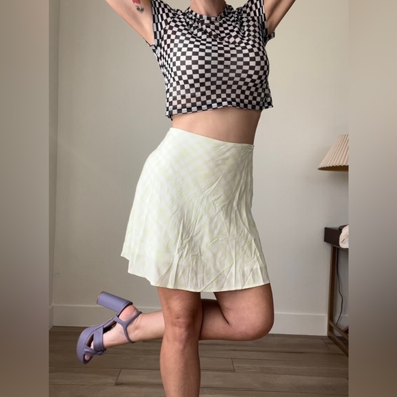 Divided H&M mini skirt 90s Y2K like green buffalo check NWTS size 10 - Picture 2 of 12